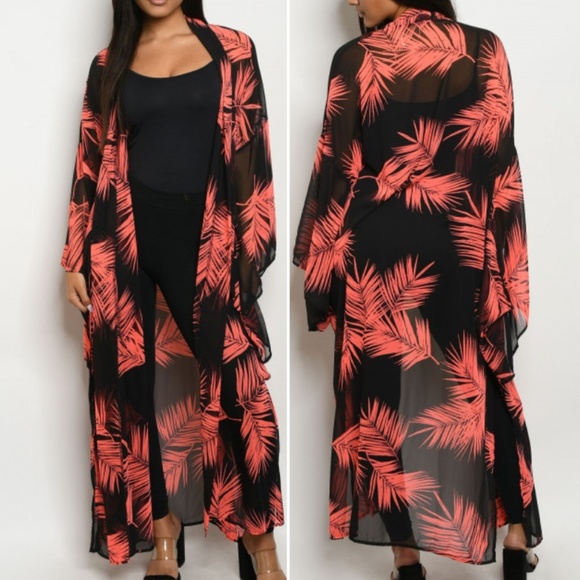 Trend Setter Diva Boutique Sweaters - CORAL & BLACK KIMONO / CARDIGAN